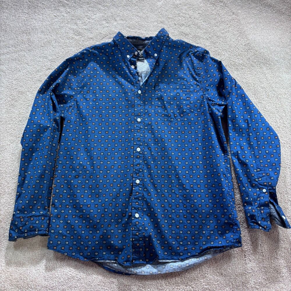 Cody James Western Apparel Long Sleeve Blue and White Button Down, Size XL